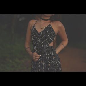 Black and white spaghetti strap open back dress